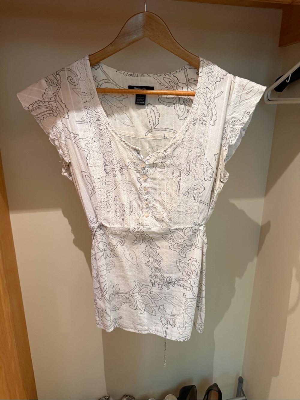 Style & Co. White Floral-Print Cap Sleeve Top